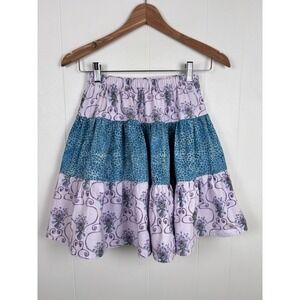 Handmade Kids Lavender Purple & Teal‎ Tiered Skirt Floral Girls Size 7/8 Cotton
